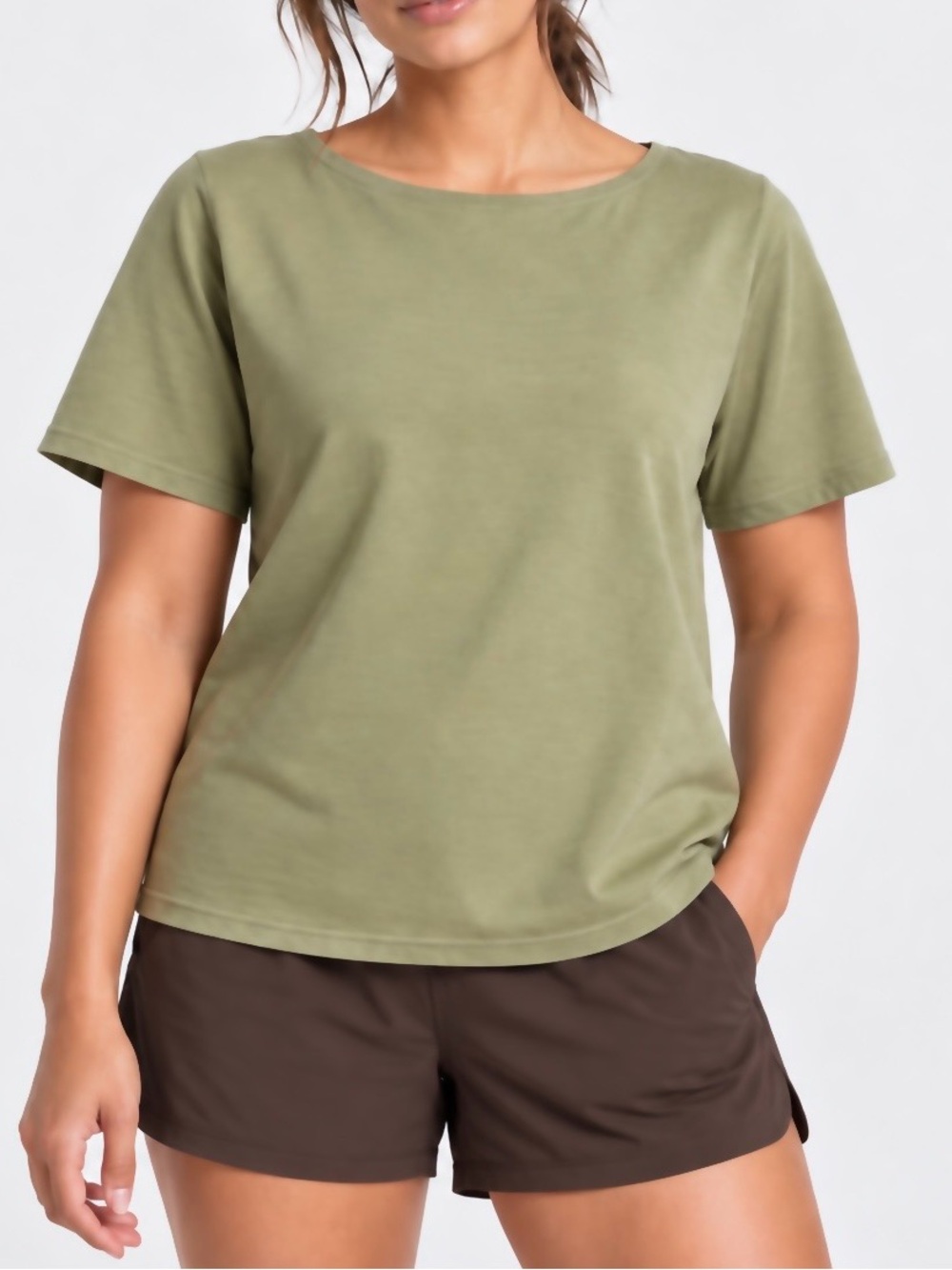 NWT Athleta Sundown Boatneck Tee Organic Cotton Green
